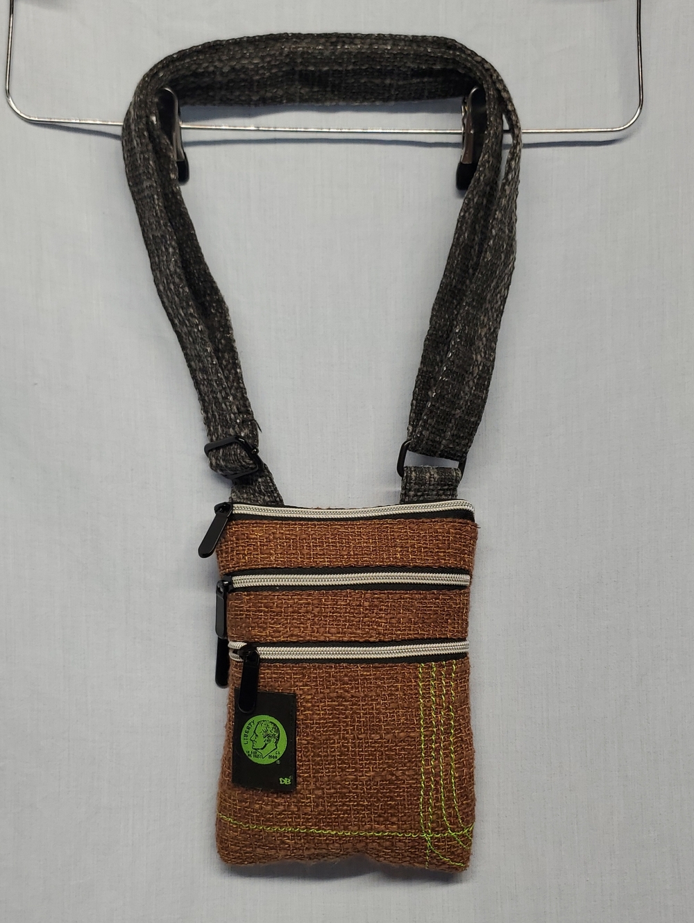 Men's Brown Woven Crossbody Pouch with Adjustable Gray Strap
